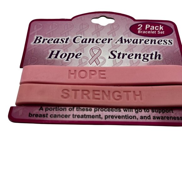 Breast Cancer Awareness Hope & Strength Pink Silicone Bracelets 2-Pack Set - Picture 4 of 6